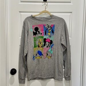Oversized Disney Mickey And Friends Long Sleeve Grey Shirt Size M Pop Art